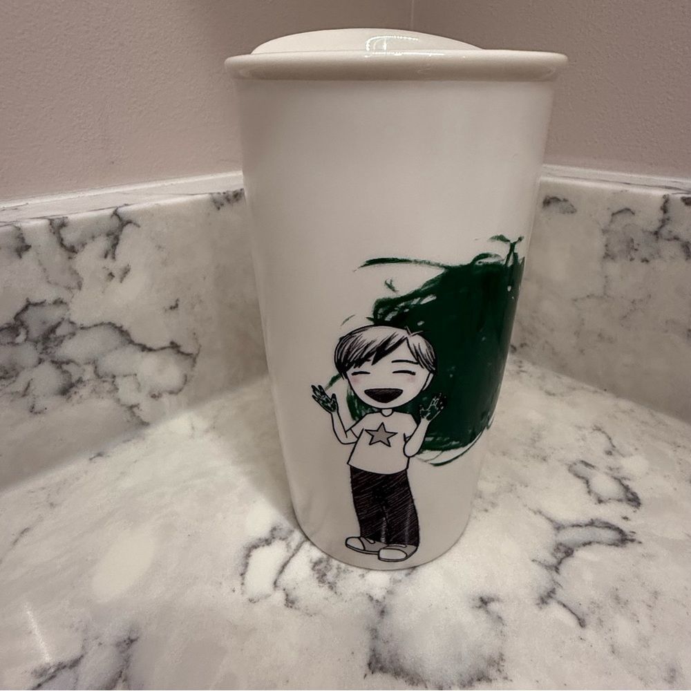 Starbucks Dot Collect Green Finger Paint anime Boy Ceramic Travel Tumbler 2015